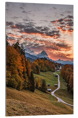 Galleritryk Sunset over Zugspitze Mountain, Bavaria