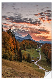 Sticker mural Sunset over Zugspitze Mountain, Bavaria