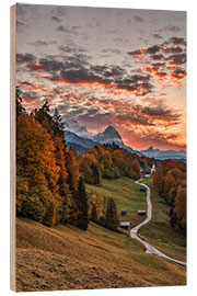 Trätavla Sunset over Zugspitze Mountain, Bavaria