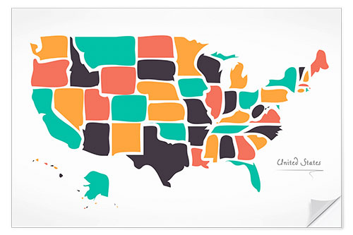 Selvklebende plakat USA map modern abstract with round shapes