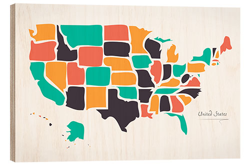 Stampa su legno Mappa moderna degli USA con forme rotonde