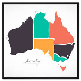 Gerahmter Kunstdruck Australien Landkarte modern abstrakt mit runden Formen