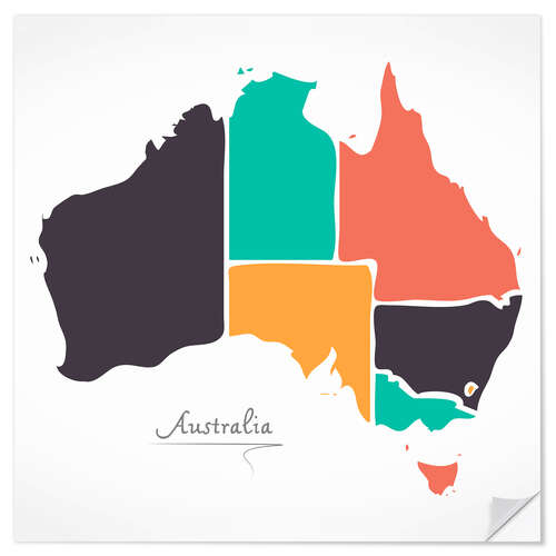 Vinilo para la pared Australia map modern abstract with round shapes