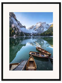 Framed art print Early Morning on Lake Braies, Dolomites