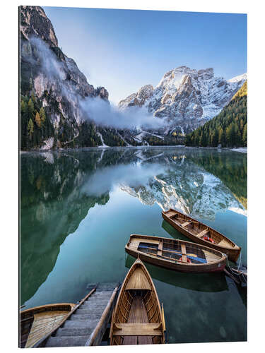 Quadro em plexi-alumínio De manhã cedo no Lago Braies, Dolomitas