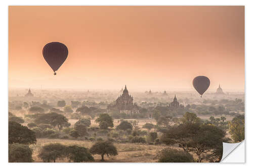 Selvklæbende plakat Balloons over Bagan 