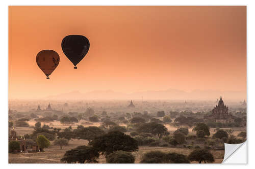 Selvklæbende plakat Balloons over Bagan