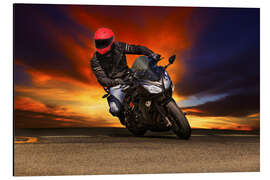 Magnettafel Motorradfahrer in der Kurve