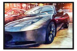 Gerahmter Kunstdruck Sportwagen mit spiegelnder Oberfläche