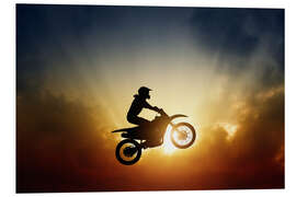 Foam board print Biker jumping at sunset