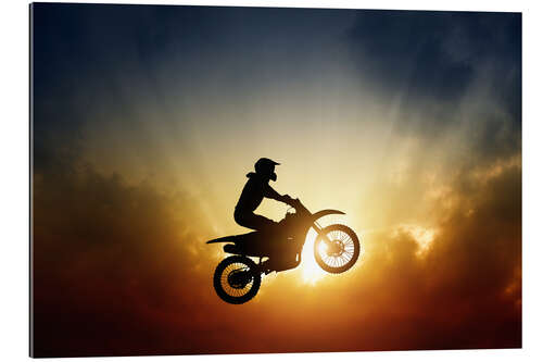 Gallery Print Biker springt bei Sonnenuntergang