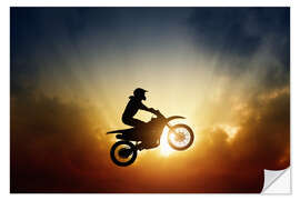 Wall sticker Biker jumping at sunset