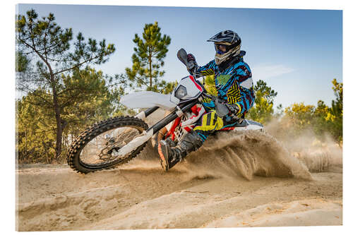 Acrylglasbild Enduro-Fahrer auf Sand