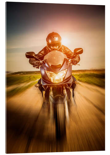 Acrylic print Biker racing on the road