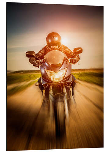 Aluminium print Biker racing on the road