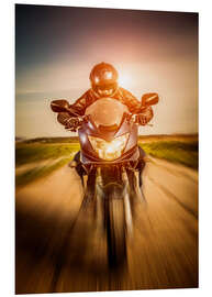 Foam board print Biker racing on the road