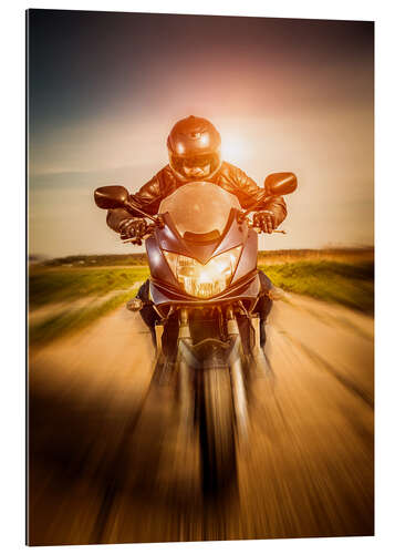 Gallery print Biker racing on the road
