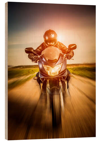 Print på træ Biker racing on the road