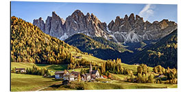 Cuadro de aluminio Valle de Funes en los Dolomitas, Italia