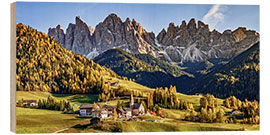 Wood print Funes in the Dolomite Alps in autumn, South Tyrol - Italy