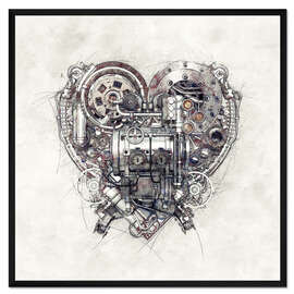 Gerahmter Kunstdruck Skizze mechanisches Herz