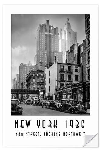 Selvklebende plakat Historic New York: Manhattan, 48th street, looking northwest