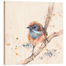 Wood print Lickity Split (Mallee Emu Wren)