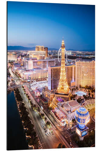 Tableau en aluminium Tour Eiffel et Strip de Las Vegas la nuit