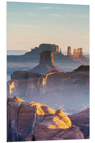 Tableau en PVC Hunt's Mesa sunrise, Monument Valley Tribal park, Arizona, USA