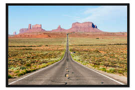 Gerahmter Kunstdruck US Route 163, die zu dem Monument Valley führt, Arizona, USA
