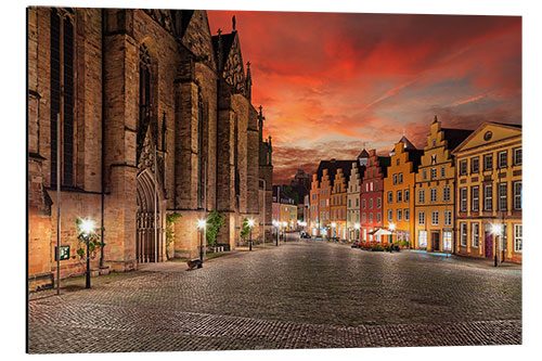 Tableau en aluminium La place du marché d'Osnabrück le soir