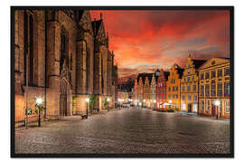 Gerahmter Kunstdruck Osnabrück, Marktplatz am Abend