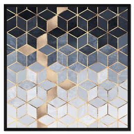 Gerahmter Kunstdruck Soft Blue Gradient Cubes