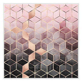 Wall print  Pink And Grey Gradient Cubes - Elisabeth Fredriksson