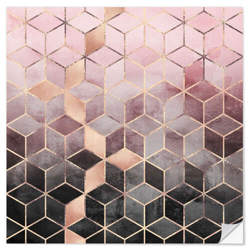 Selvklebende plakat Pink And Grey Gradient Cubes