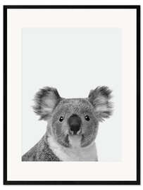 Impression artistique encadrée Adorable koala en noir et blanc