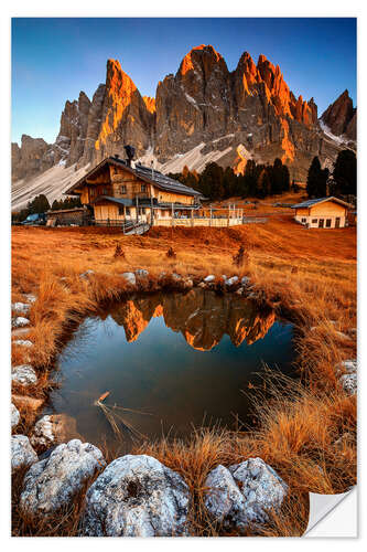 Selvklebende plakat Rifugio Delle Odle i Dolomittene