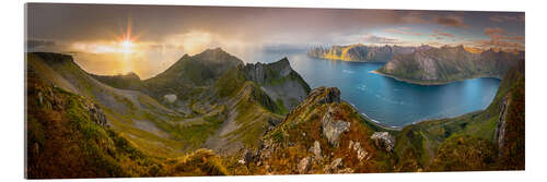 Acrylic print Panoramic View from Husfjellet Mountain on Senja Island during Sunset, Noway