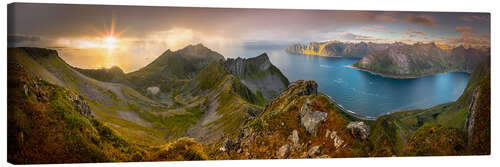 Tableau sur toile Panoramic View from Husfjellet Mountain on Senja Island during Sunset, Noway