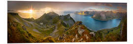 Foam board print Panoramic View from Husfjellet Mountain on Senja Island during Sunset, Noway