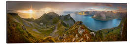 Tableau en plexi-alu Panoramic View from Husfjellet Mountain on Senja Island during Sunset, Noway