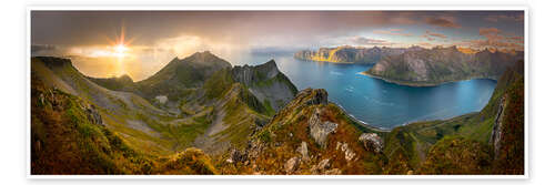 Póster Panoramic View from Husfjellet Mountain on Senja Island during Sunset, Noway