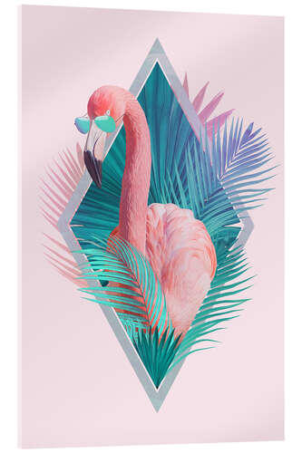 Acrylic print Tropical leaves with flamingo