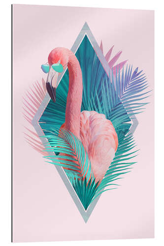 Quadro em plexi-alumínio Folhas tropicais com flamingo