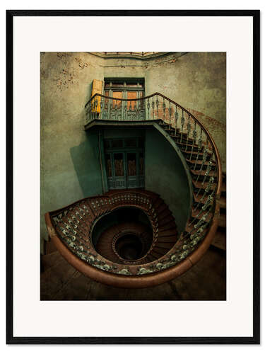 Ingelijste kunstdruk Spiral staircase in an old building