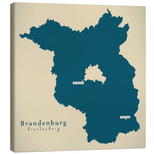 Tableau sur toile Carte du Brandebourg (allemand/anglais)