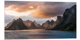 Hartschaumbild Abendstimmung auf den Lofoten, Moskenes, Reine, Norwegen