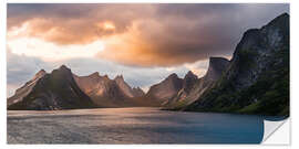 Wandsticker Abendstimmung auf den Lofoten, Moskenes, Reine, Norwegen