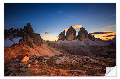 Selvklebende plakat Tre Cime di Lavaredo i Dolomittene