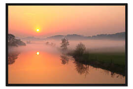 Gerahmter Kunstdruck Sonnenaufgang mit Nebel